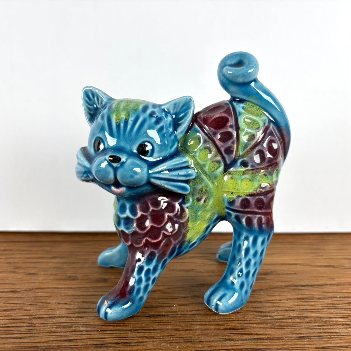 Vintage katten beeldje blauw